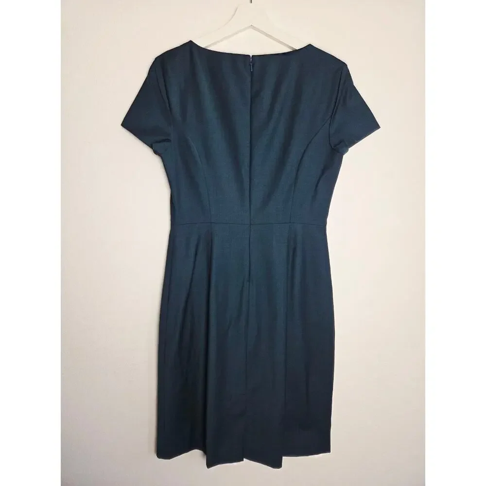 Theory Betty Dress 6 Blue Deep Teal Wool Blend Short Sleeves Sheath Career - Picture 3 of 14